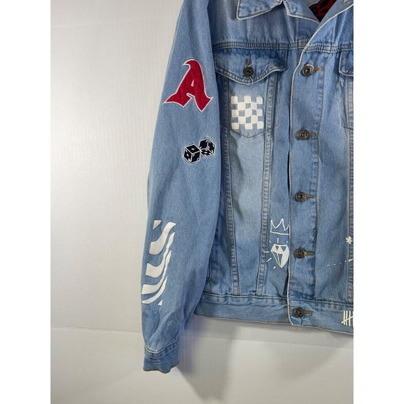 Brooklyn Cloth Jean Jacket men's size M Embroidered Denim Stenciled Patches - Picture 4 of 16